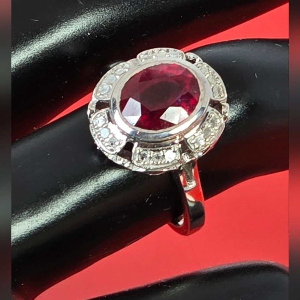 925 Sterling Silver Ring Sz 6.5 with Natural Ruby & Natural Diamonds - Picture 2 of 14